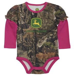 John Deere Girls Infant Toddler Pink One-piece Bodysuit SAYS FARM RAISED 