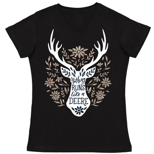 Flowers and Deer V-Neck T-Shirt