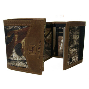Men's CAMO Realtree RFID Blocking GENUINE LEATHER Black Brown Trifold ID Wallet